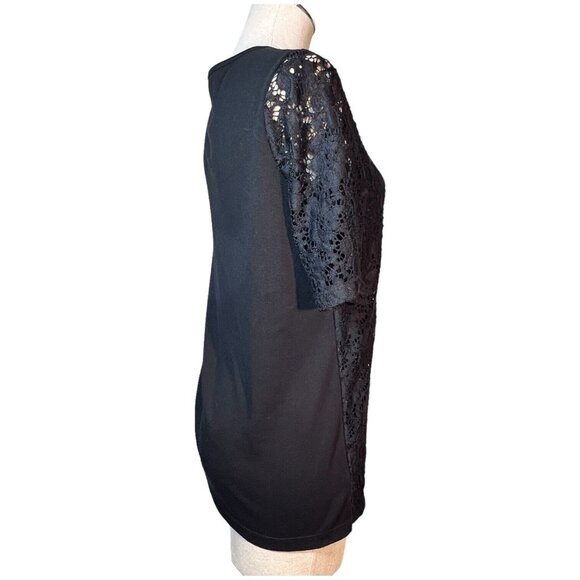 Women’s Quacker Factory Lace Black T Shirt Top Embellished Size S Faux Pearl - Picture 3 of 6